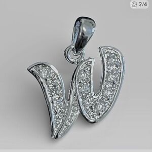 Sterling Silver “W” Charm/Pendant with CZ Crystals